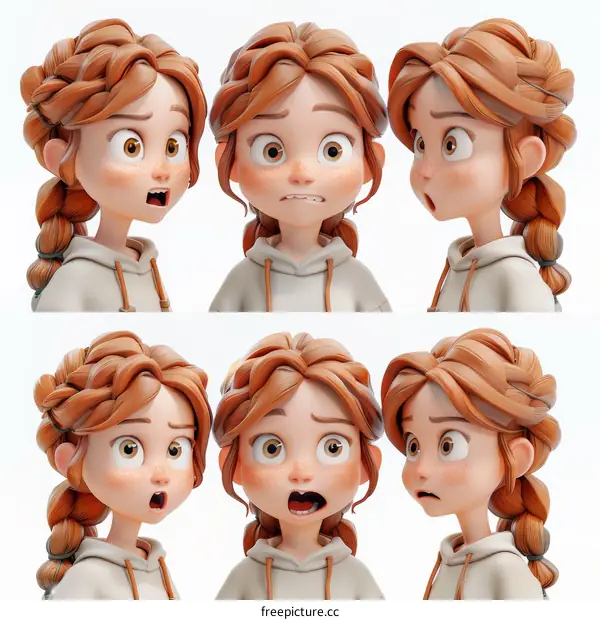 A collection of 3D cartoon characters with different facial expressions