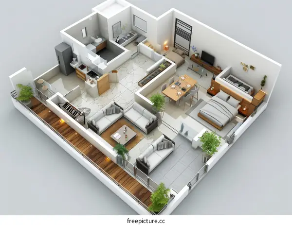 Modern Apartment 3D Rendering: Interior Design Visualization