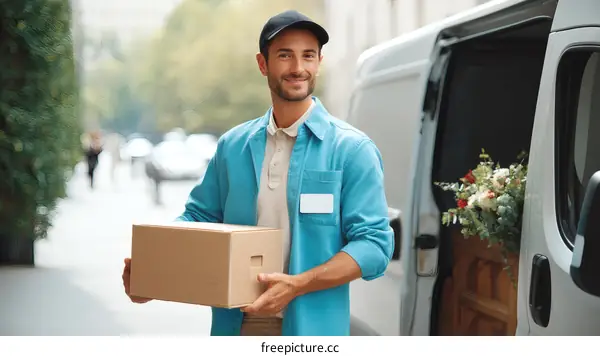 Delivery Person Holding Package Urban Setting