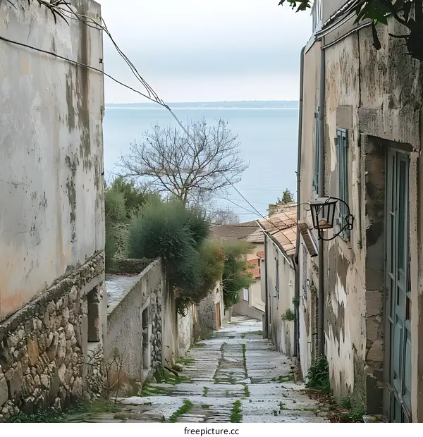 Stone Path leading to the Sea in a European Village