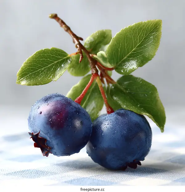 Close-up Fresh Blueberries on Branch