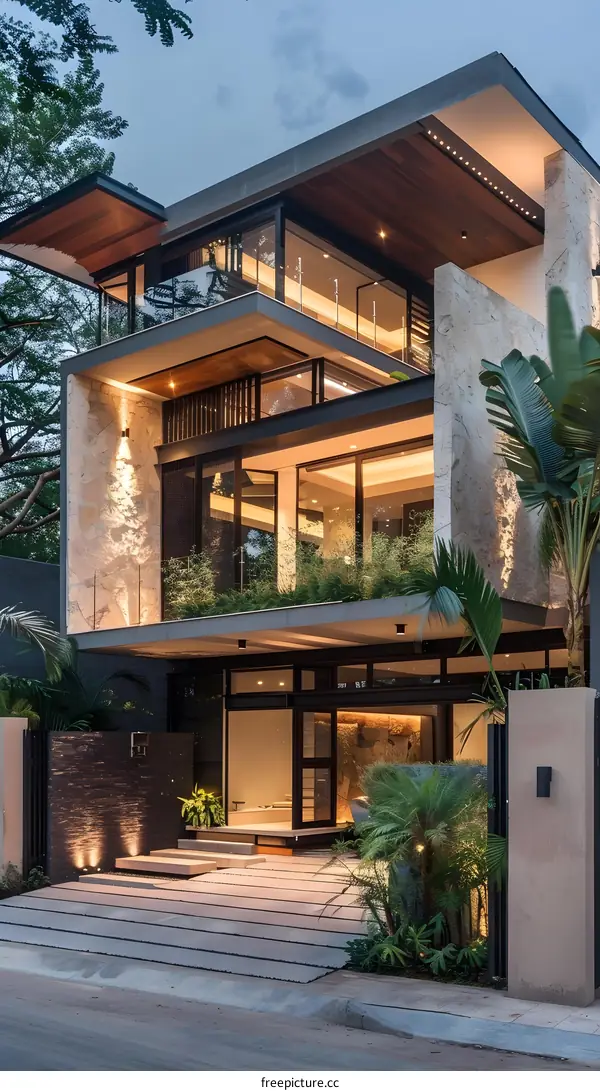 Modern House Design with Stone and Wood Elements