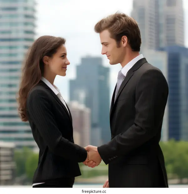 Business handshake between a man and a woman