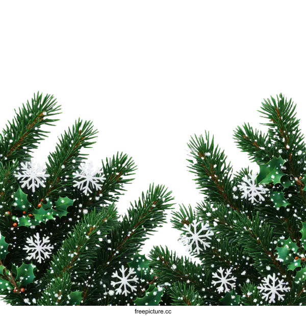 [Transparent Background PNG]Christmas Fir Branches with Snowflakes and Holly