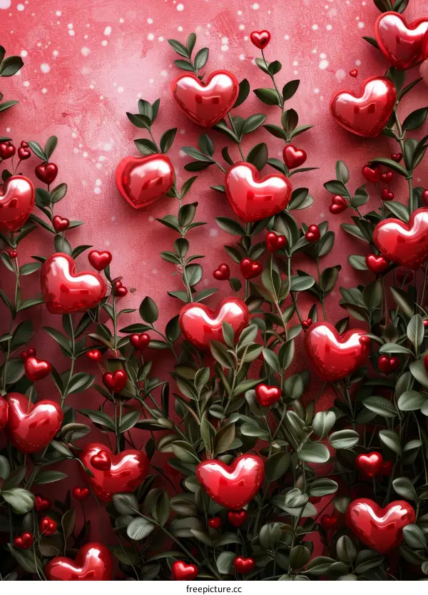 Red Heart Balloons Growing on a Bush
