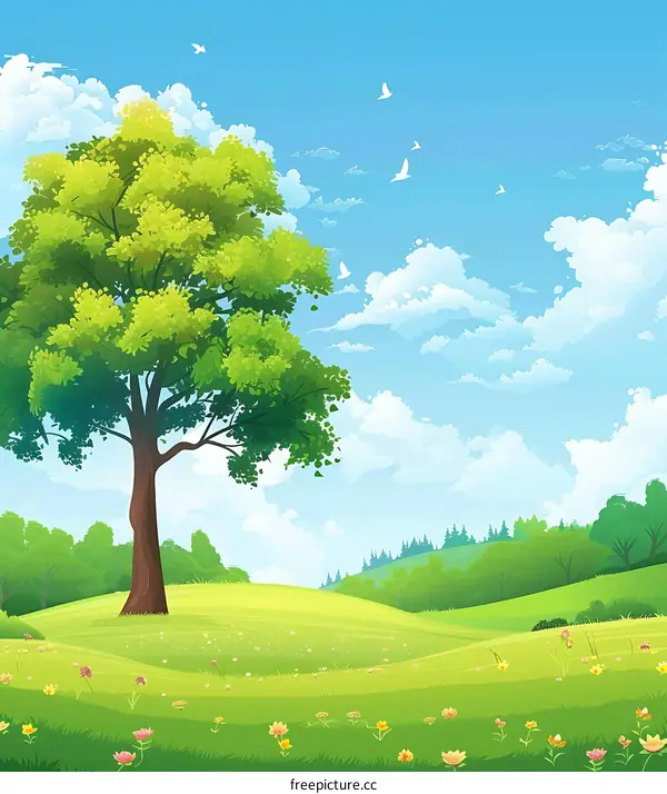 Green Meadow Under Blue Sky