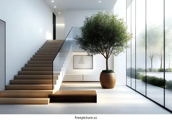 Modern Interior Design with Wooden Stairs