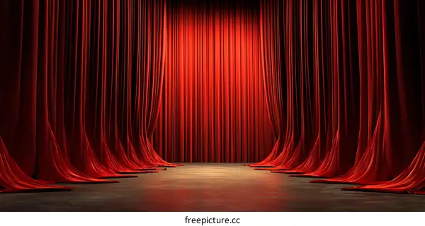 Red Theatre Curtains Dramatic Stage Setting