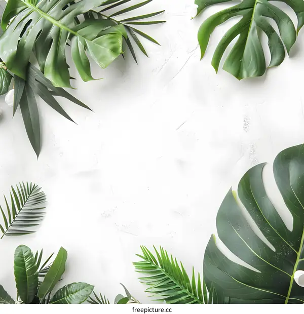 Tropical Leaves Frame on White Background