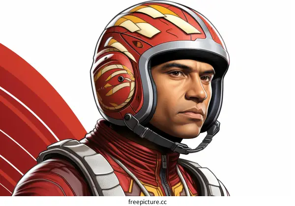 Close-up of a male X-wing pilot from the Star Wars universe