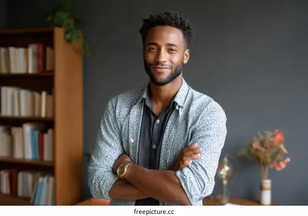 Confident African American Man Portrait in a Home Office