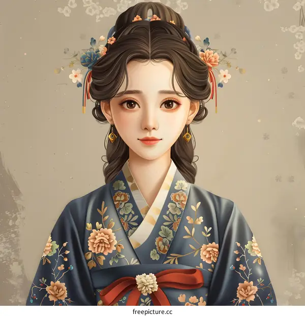 Beautiful Woman in Traditional Korean Hanbok Dress