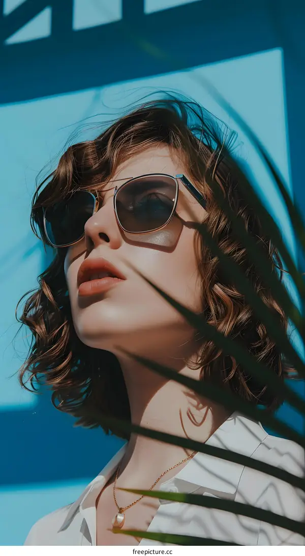 Woman Wearing Sunglasses and a White Shirt While Looking Upwards