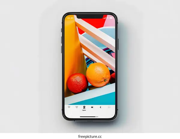 Mobile Phone with Oranges and Colorful Background