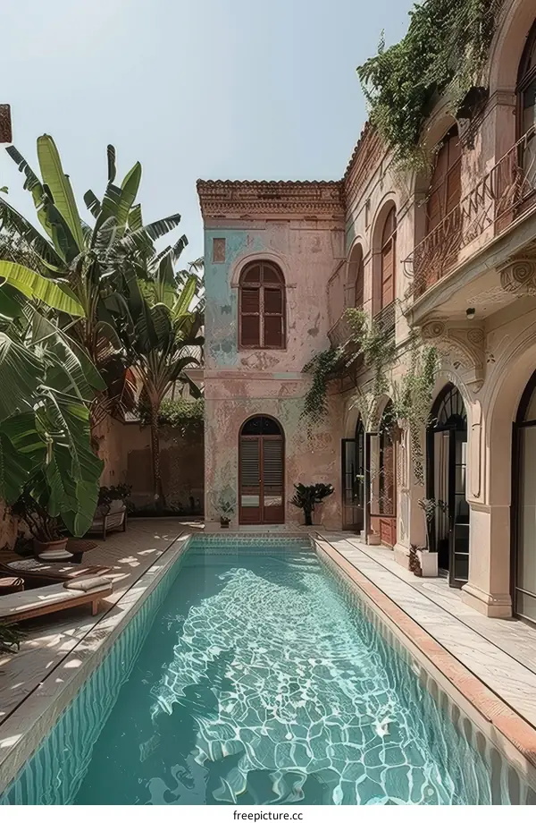 Courtyard with a swimming pool
