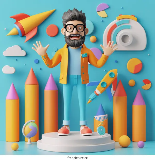 A Man on Top of a Podium with Objects Around Him