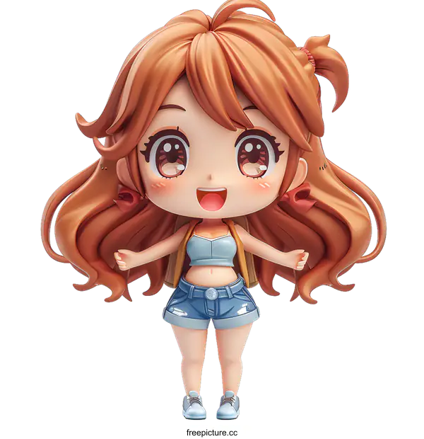 [Transparent Background PNG]Cute Anime Girl With Brown Hair and Blue Outfit