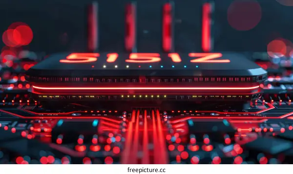 futuristic computer chip with red and blue lights