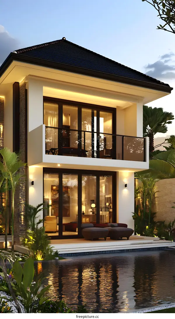 Modern Two Story Home with Infinity Pool and Tropical Landscaping