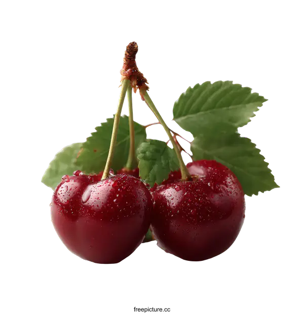 [Transparent Background PNG]Fresh Cherries with Dew Drops