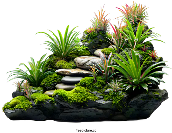 [Transparent Background PNG]Green plants on rockery on white background