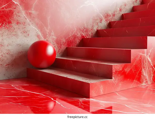 Red Marble Stairs with Sphere