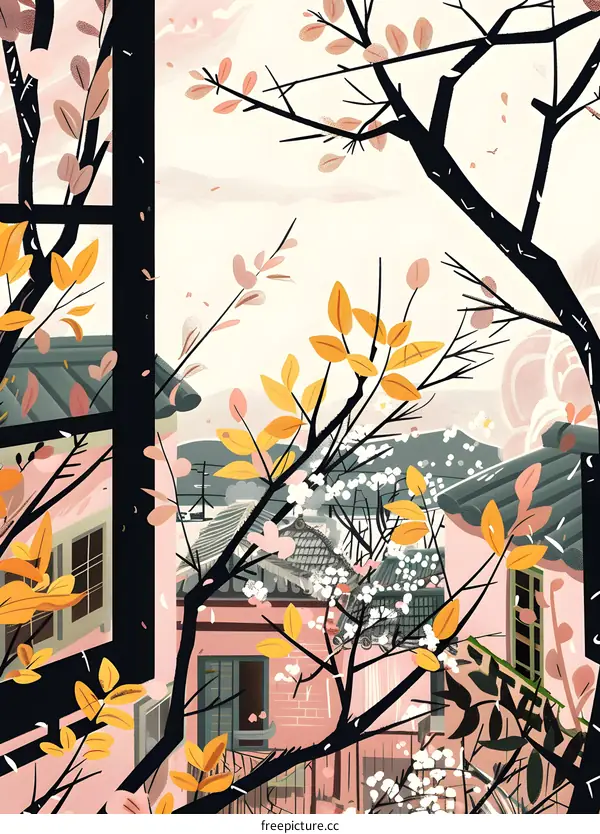 Yellow and White Flowers View from Window