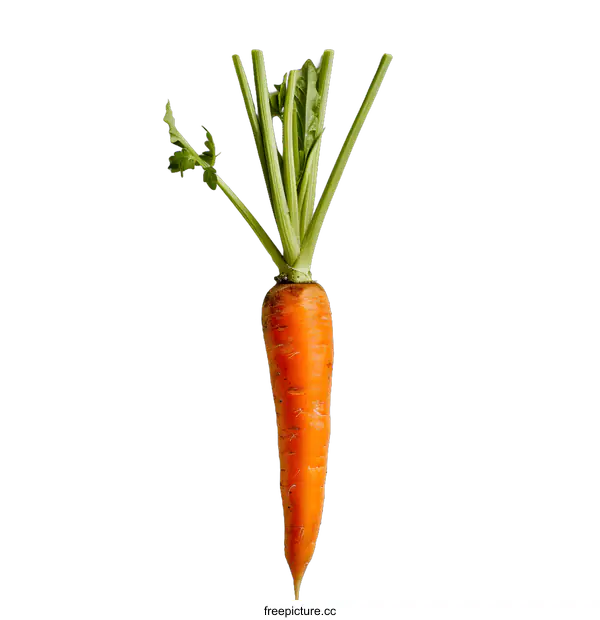 [Transparent Background PNG]Fresh Orange Carrot With Green Leaves on White Background
