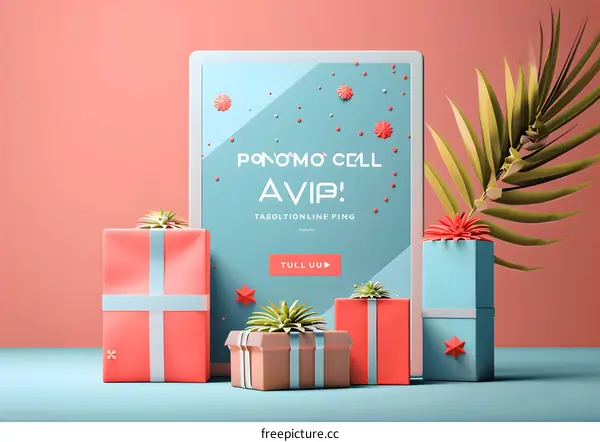Gift Boxes with Mobile Phone Screen Mockup