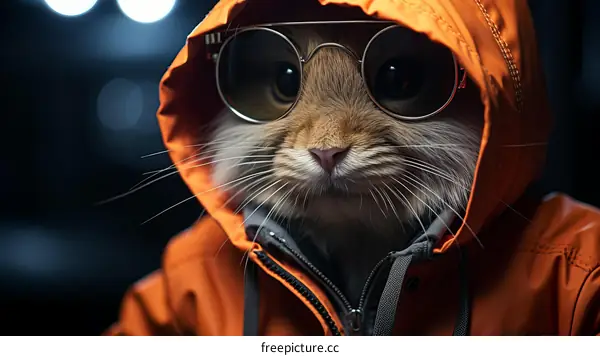A ginger cat wearing a brown jacket and sunglasses