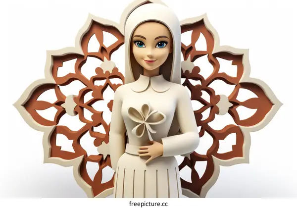 3D illustration of a young woman wearing a hijab