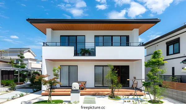 Modern Japanese House with Balcony and Garden