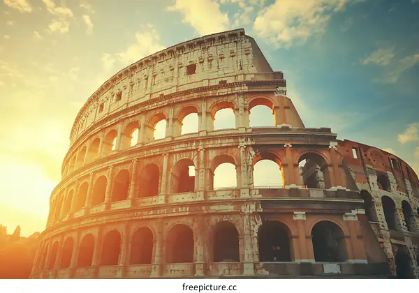 The Colosseum in Rome with a Sunset Sky