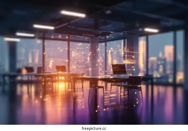 Modern Office with Futuristic Data Overlay