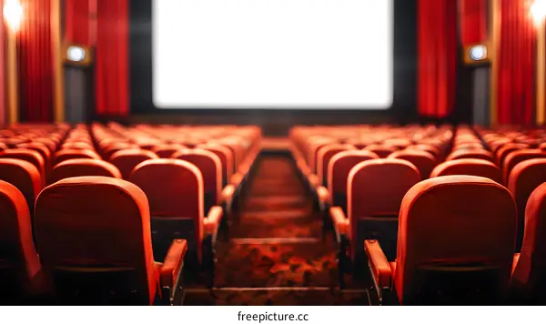 Empty Movie Theater Seats With Red Curtains