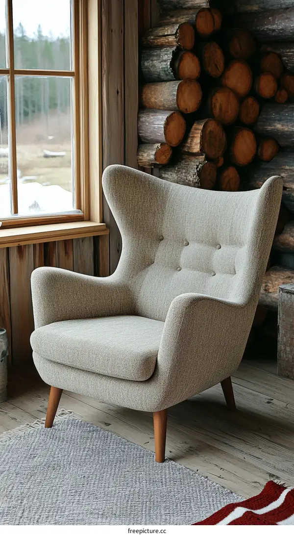 Cozy Armchair by the Window in Rustic Cabin