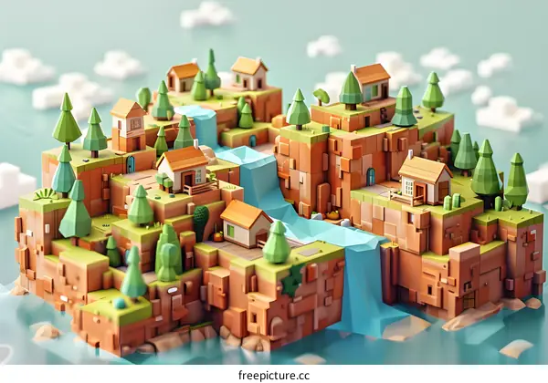isometric island with houses