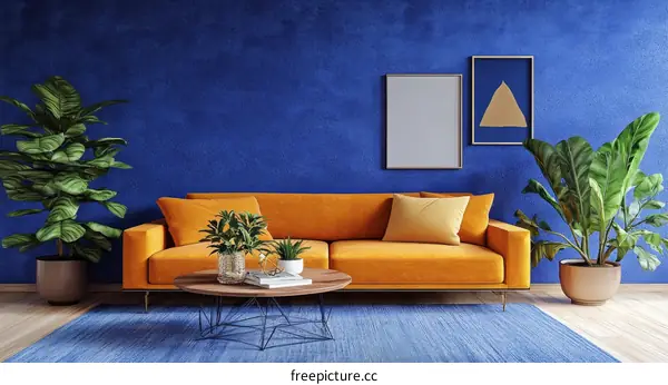 Modern Living Room Interior Design with Orange Sofa
