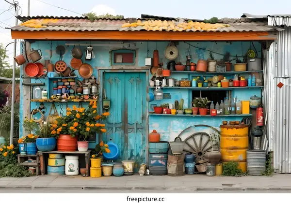 Colorful Facade of a Shop with Various Items