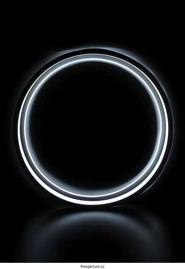 White Neon Circle on Black Background