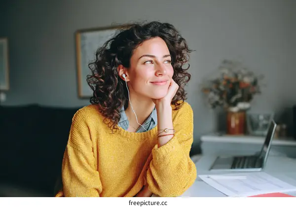 Woman Listening to Music in a Cozy Interior