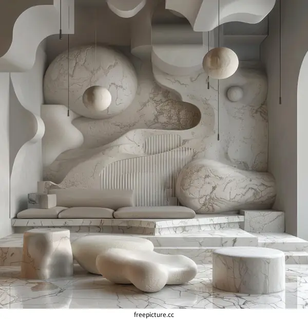 Abstract Interior Design with Sculptural Furniture