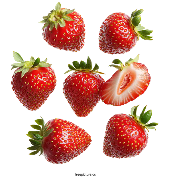 [Transparent Background PNG]Fresh Strawberries in Flight