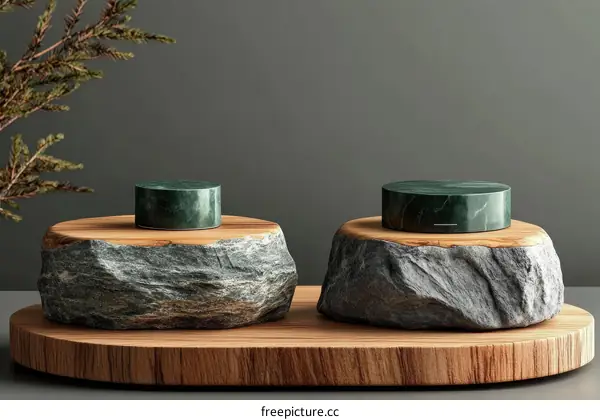 Modern Stone and Wood Display Stand for Products