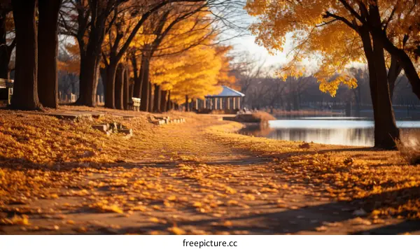 Fall Scenery of a Lakeside Park