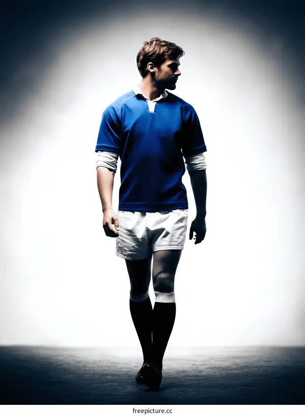 A Young Man in Blue Sports Jersey Standing Confidently