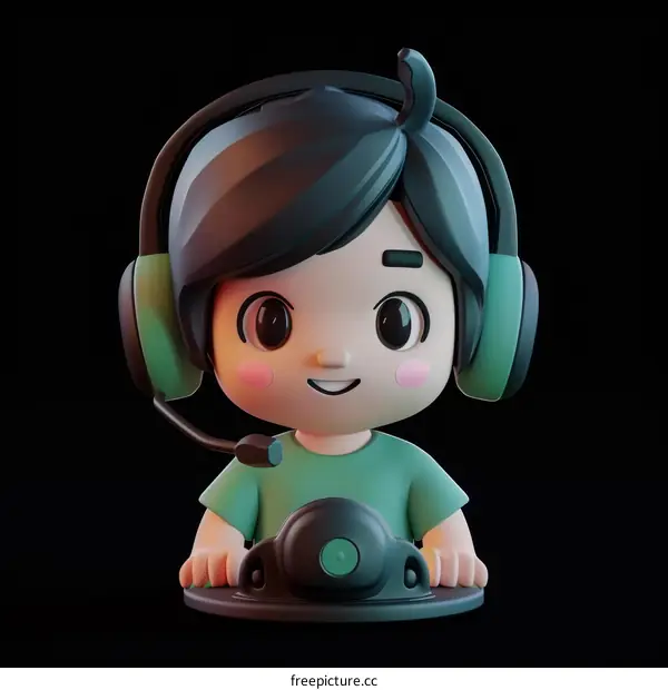 Cute 3D cartoon boy wearing headphones and holding a controller