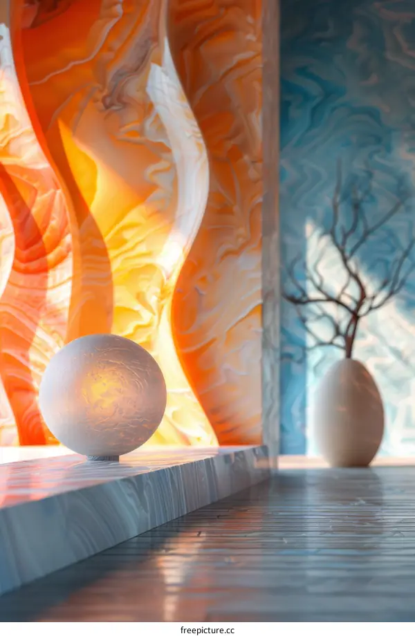 Abstract Interior Design with Colorful Marble Panels