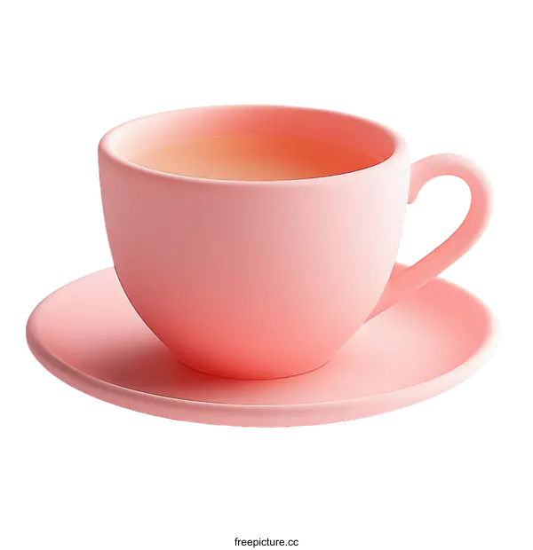[Transparent Background PNG]Pink Tea Cup and Saucer Illustration