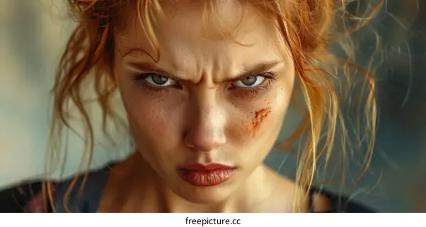 Close-up Portrait of a Woman with an Angry Expression
